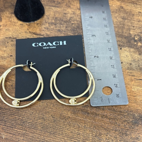 Coach Signature Double Gold Hoop Earrings - Picture 3 of 3